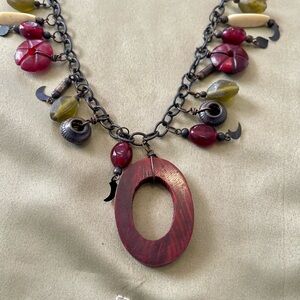 Red and Black Artisanal Necklace with Charms